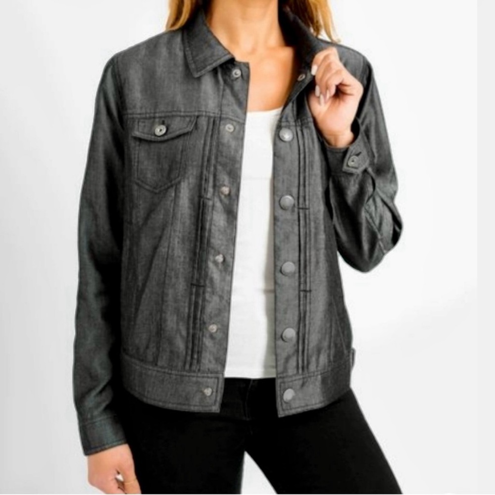 TAHARI Gray Button Down Shirt Jacket Size L